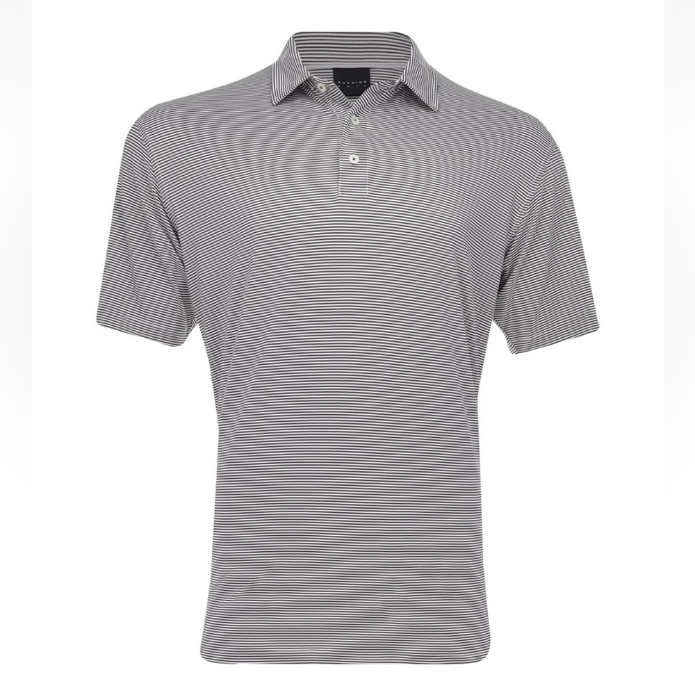 Dunning Golf | Men's Black/Grey Striped Short Sleeve Golf Polo Shirt Size L
